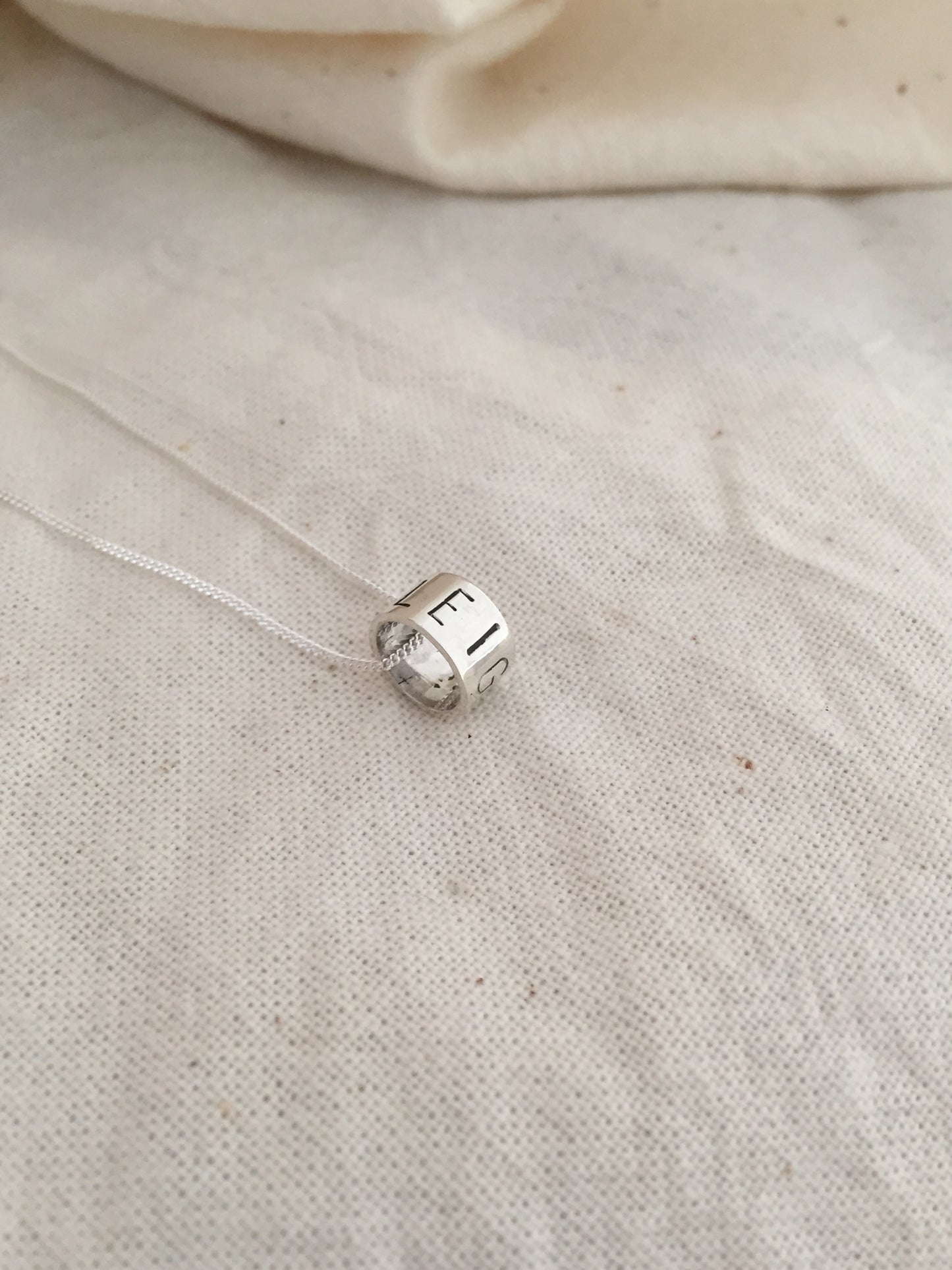 Sterling Silver Ring Pendant with Hand Stamped Name on Silver Chain