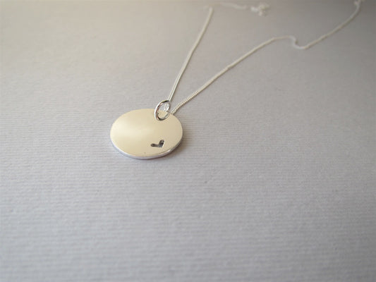 16mm Large Sterling Silver Disc with cut out Heart Pendant on Silver Chain