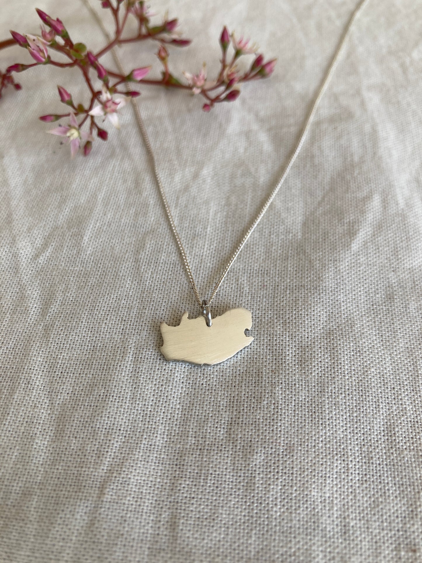 Sterling Silver Map of South Africa Pendant on Silver Chain