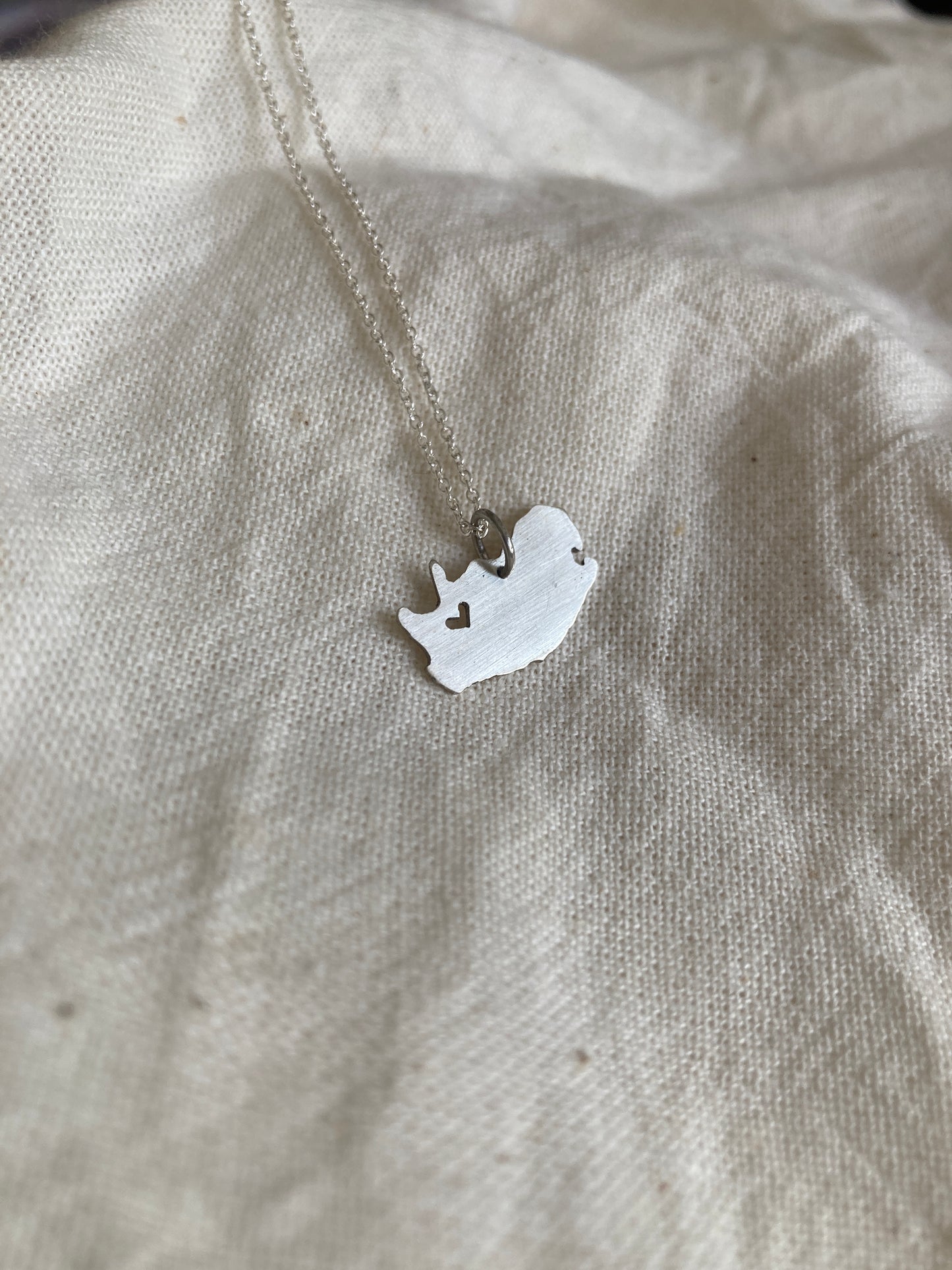 Sterling Silver Map of South Africa Pendant with cut-out Heart in Northern Cape
