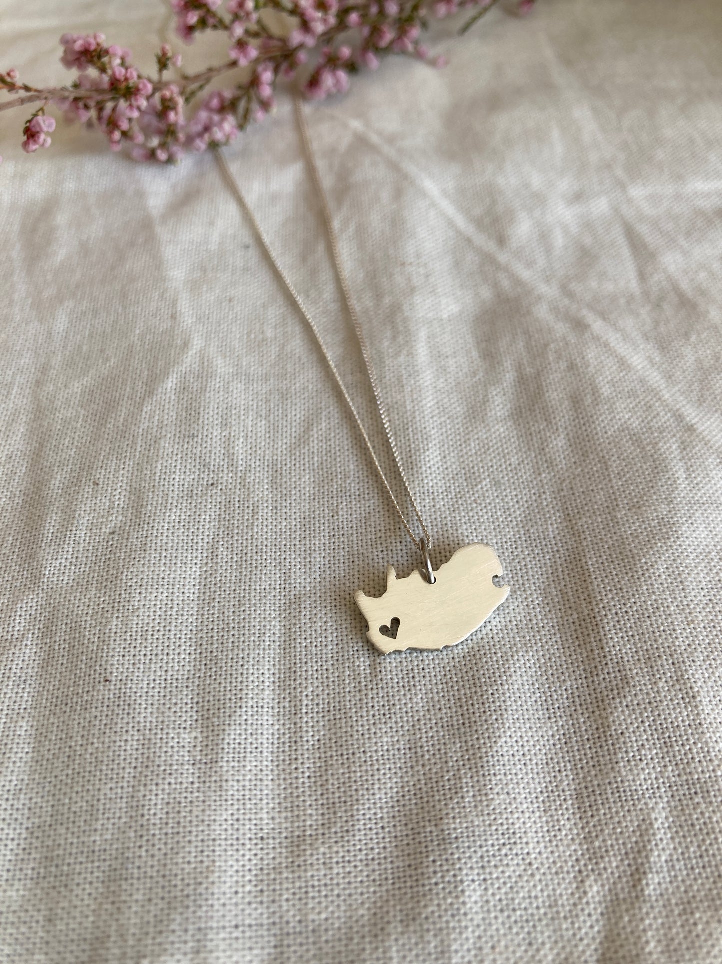 Sterling Silver Map of South Africa Pendant with cut-out Heart