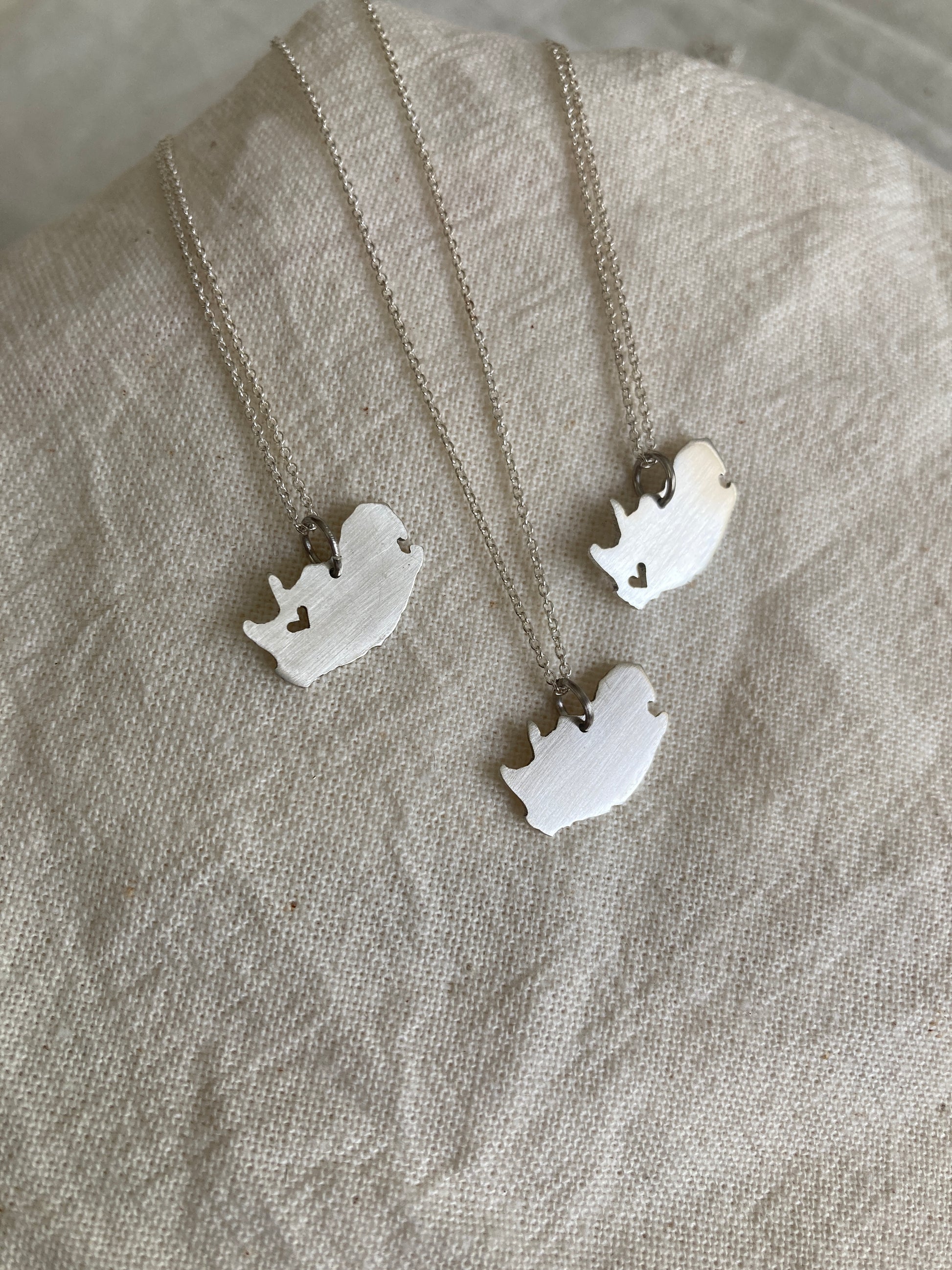 Sterling Silver Map of South Africa Pendants with cut-out Hearts and plain