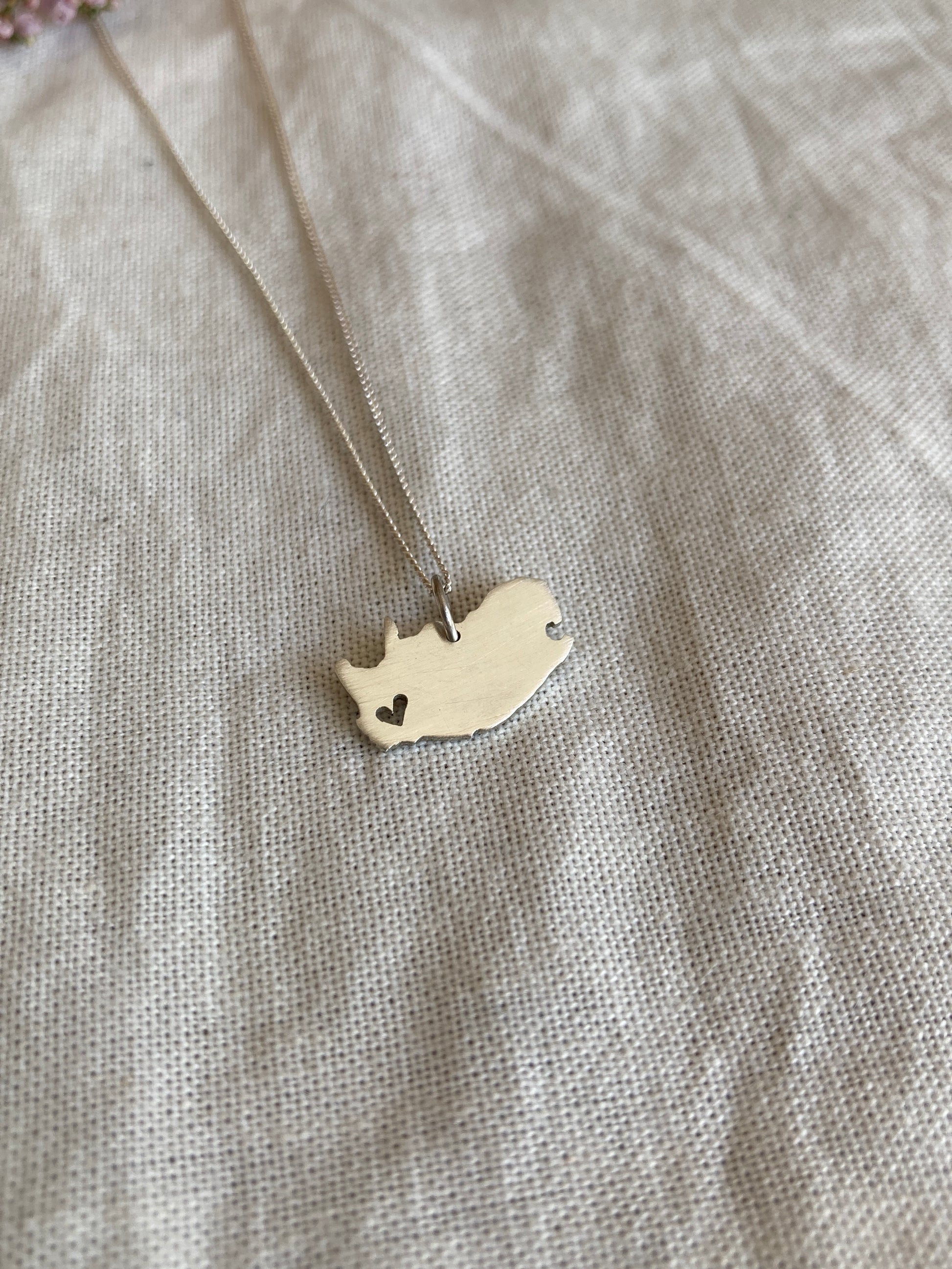 Sterling Silver Map of South Africa Pendant with cut-out Heart in Western Cape