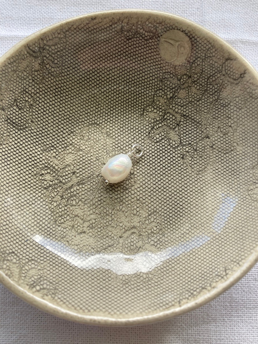 Medium White Wonky Pearl Charm on Sterling Silver