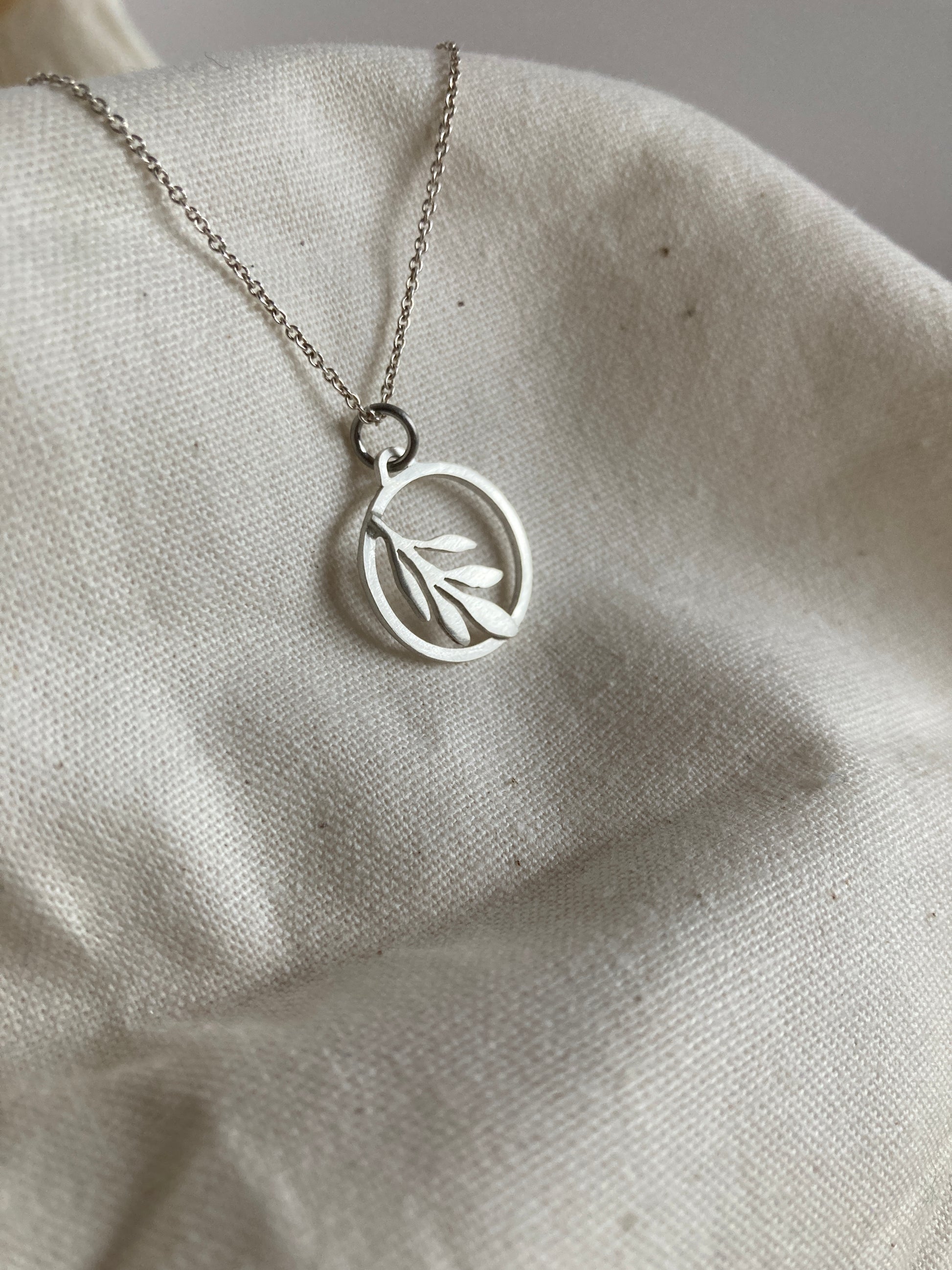 Sterling Silver Circle with Olive Leaves Pendant