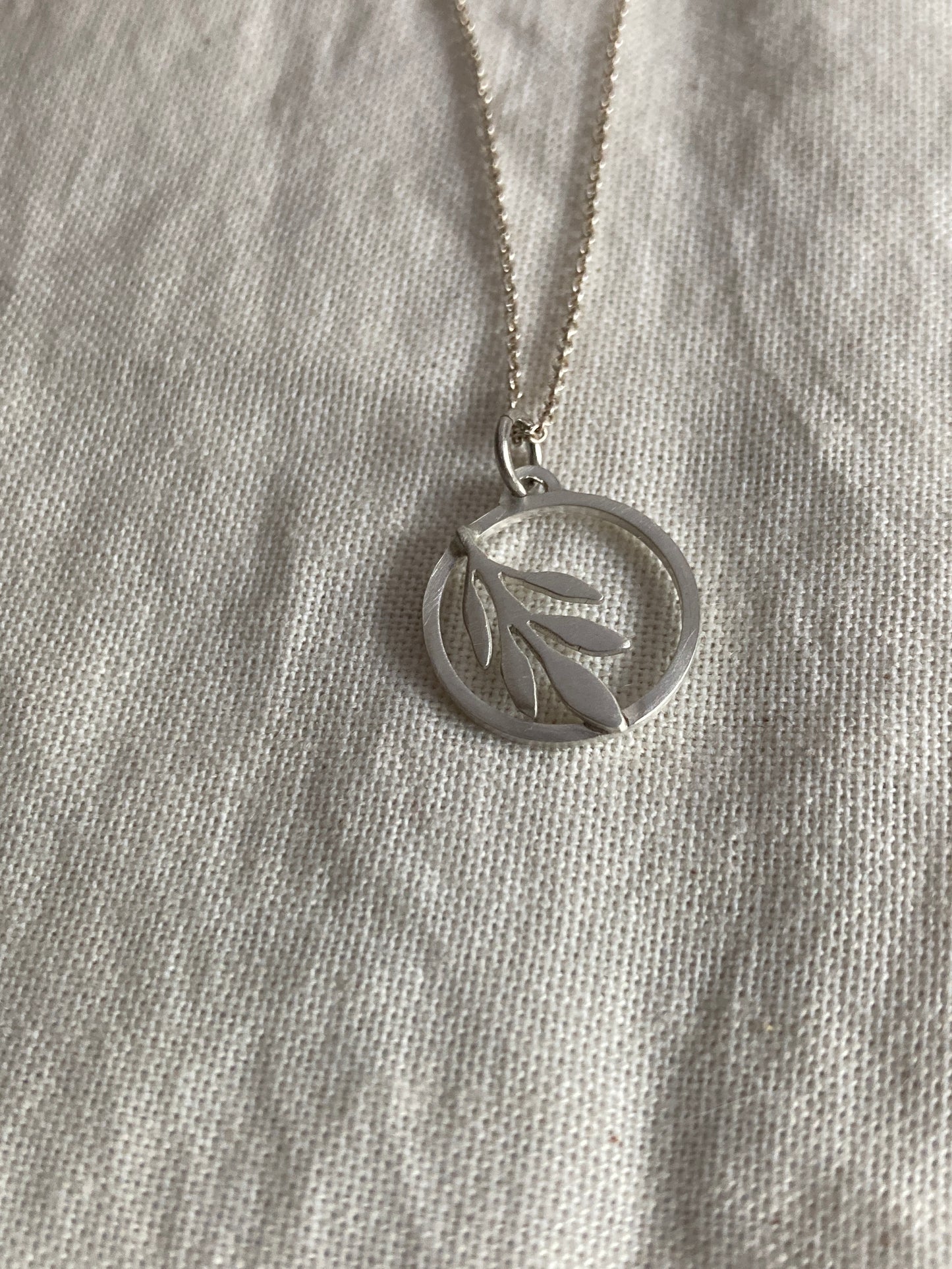 Sterling Silver Circle with Olive Leaves Pendant