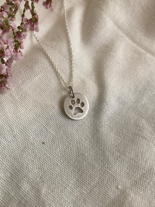 Sterling Silver Disc Pendant with Paw Print cut out