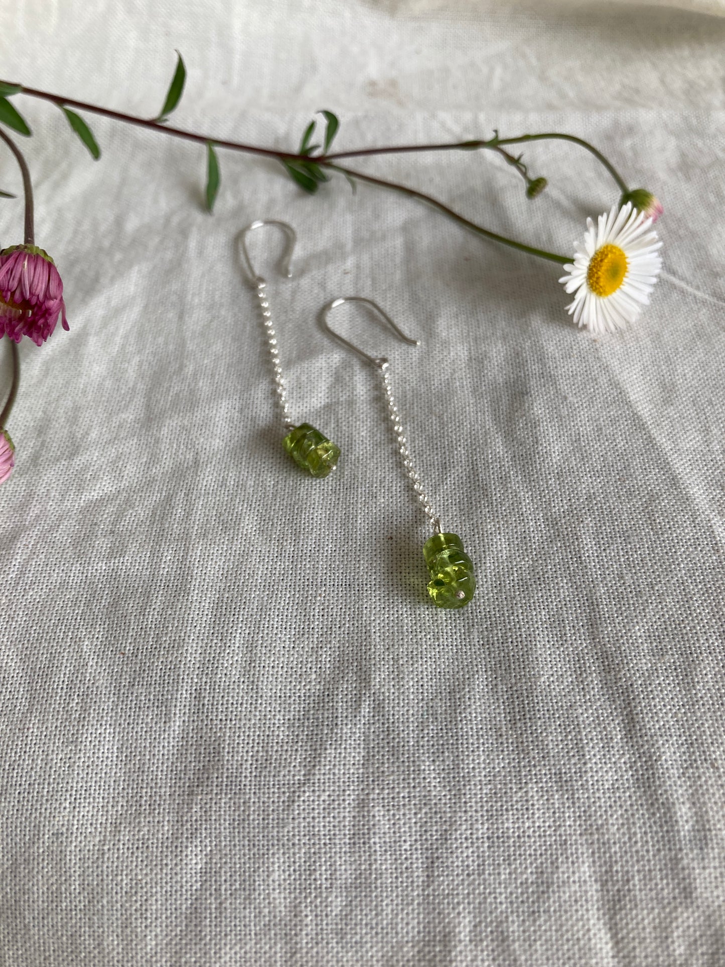 Sterling Silver Dangle Earrings with Peridot beads