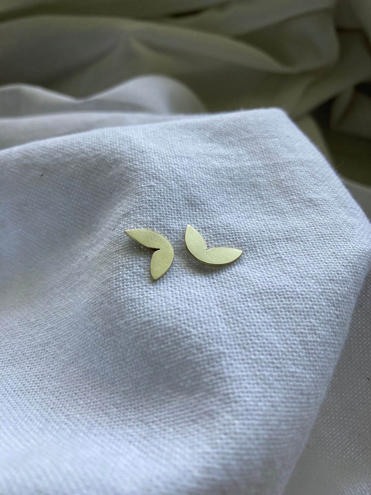 Brass Petals Stud Earrings on Sterling Silver Posts