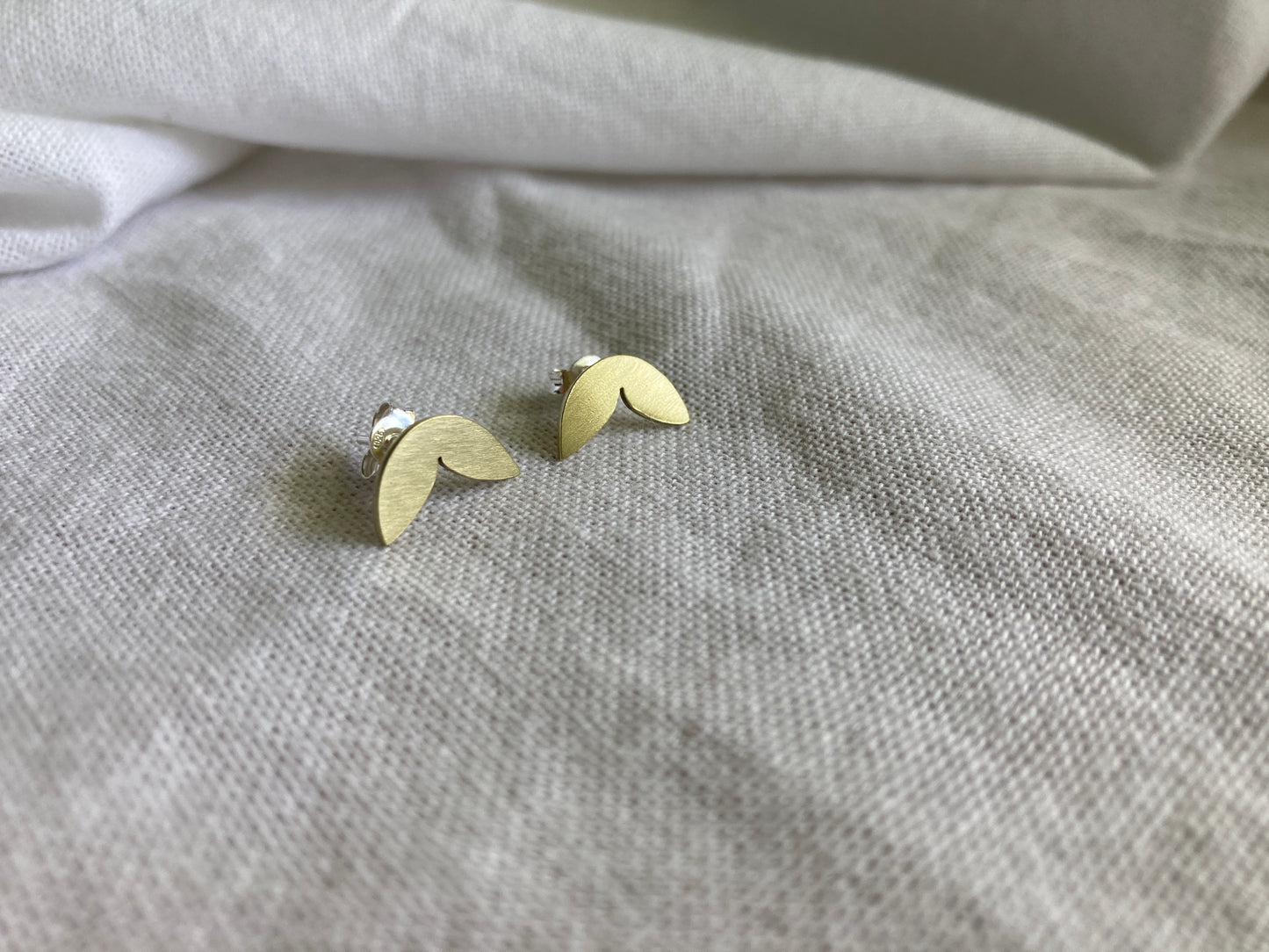Brass Petals Stud Earrings on Sterling Silver Posts