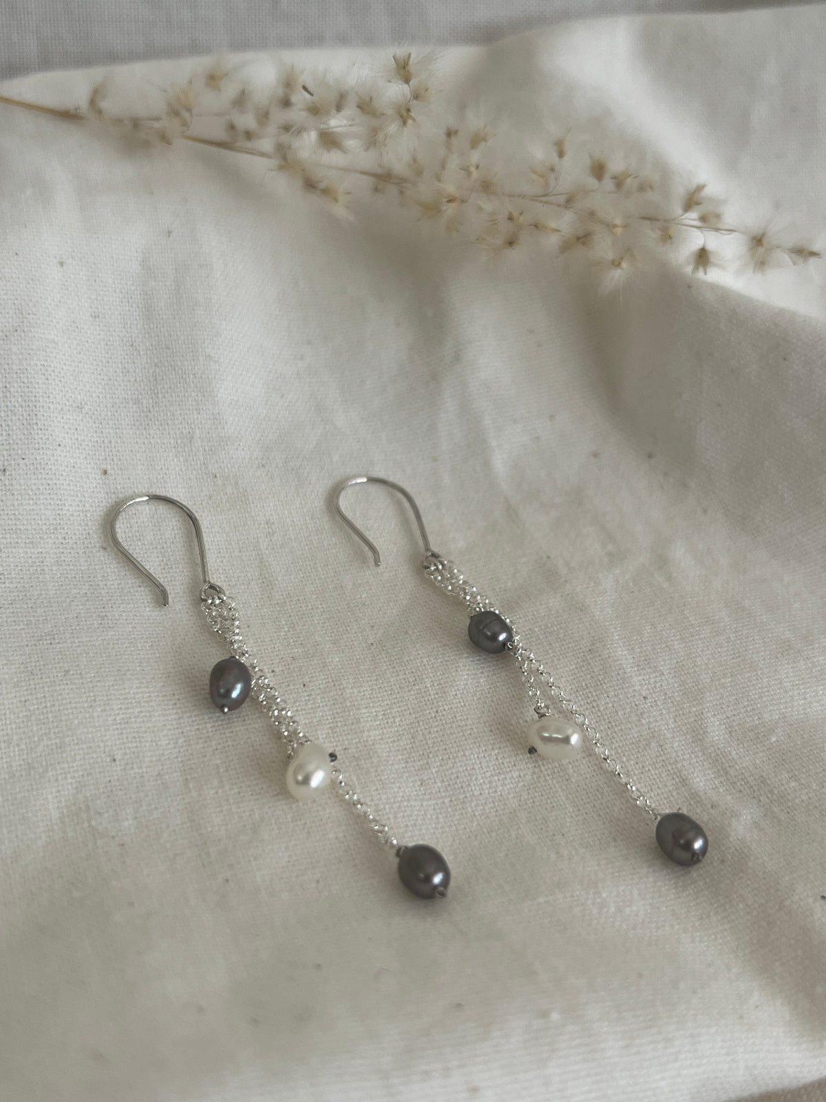 Scattered White & Grey Pearl Earrings