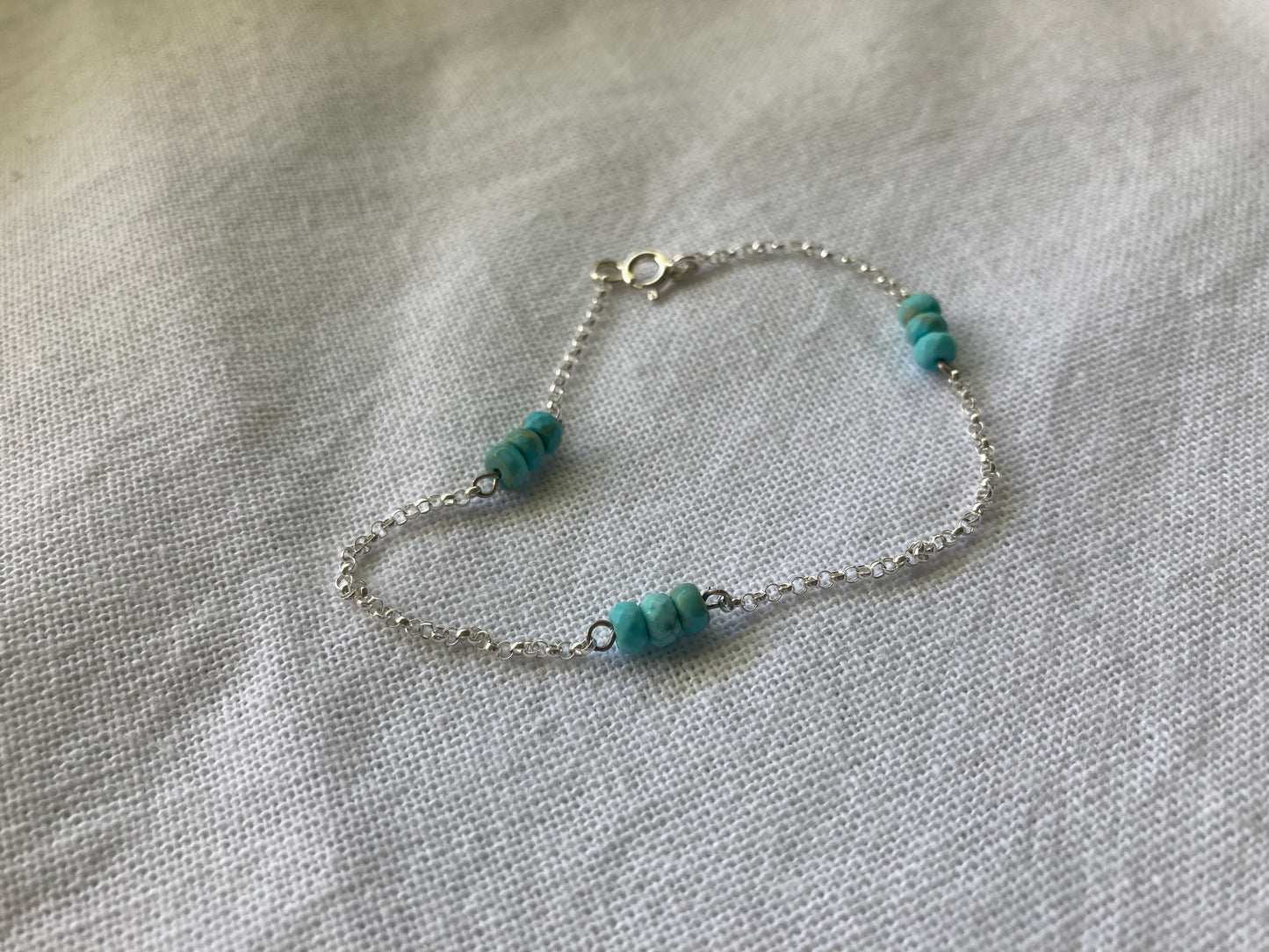 Sterling Silver Chain Bracelet with Turquoise Beads