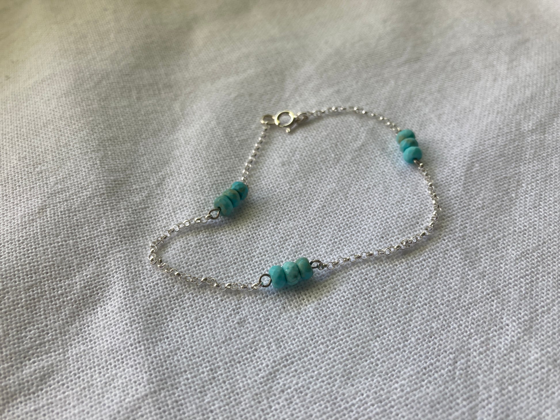 Sterling Silver Chain Bracelet with Turquoise Beads
