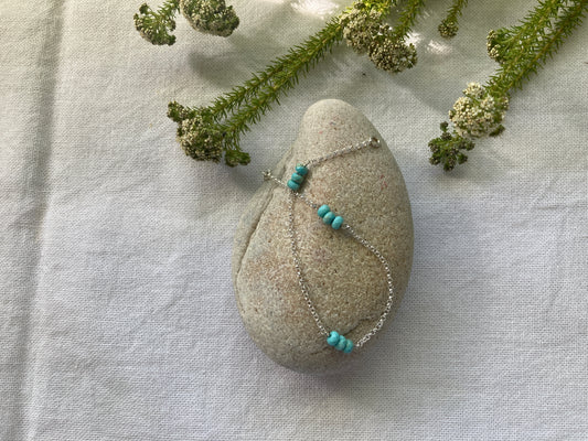 Sterling Silver Chain Bracelet with Turquoise Beads