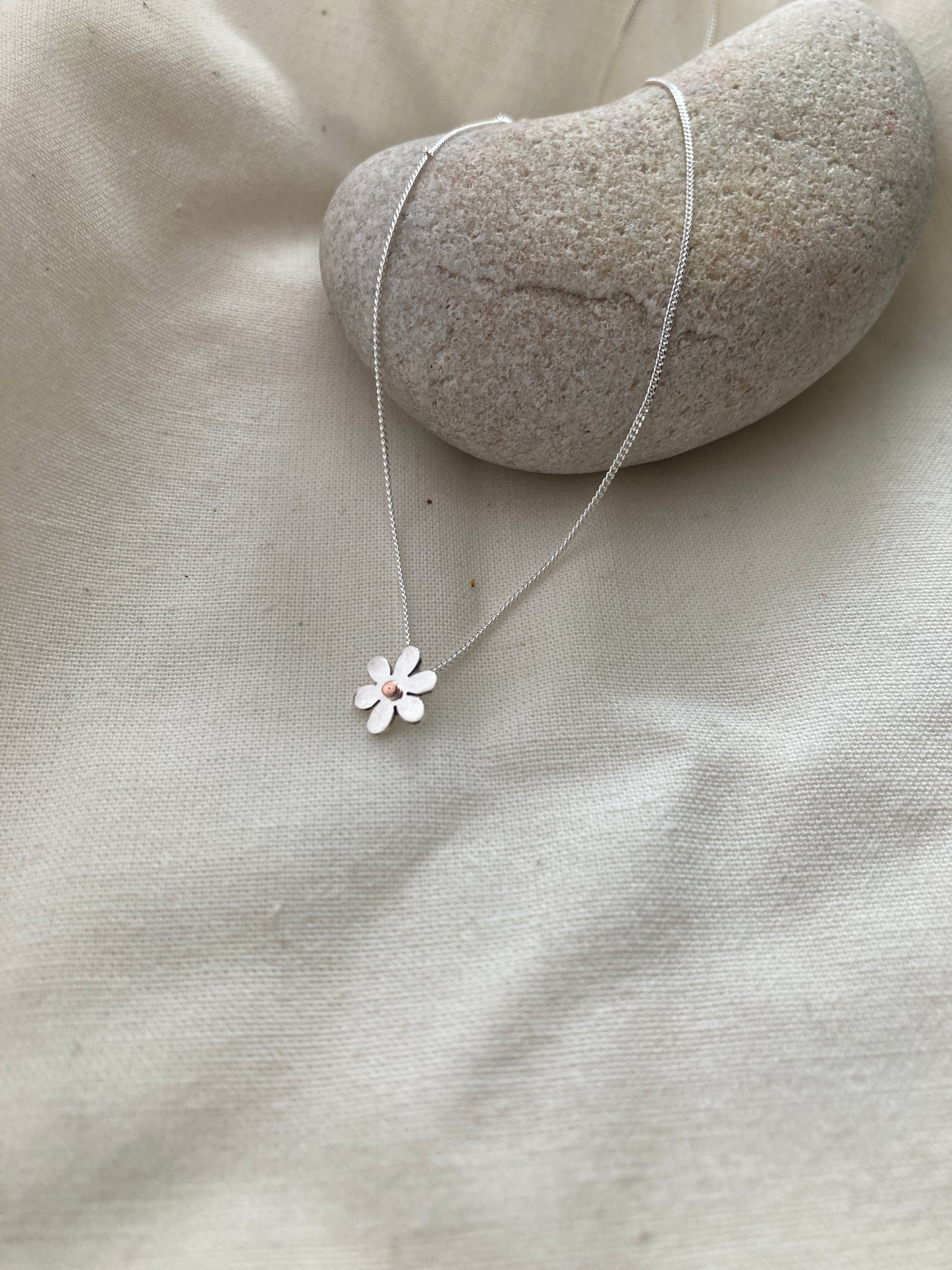 Sterling Silver Blossom Pendant with Copper detail