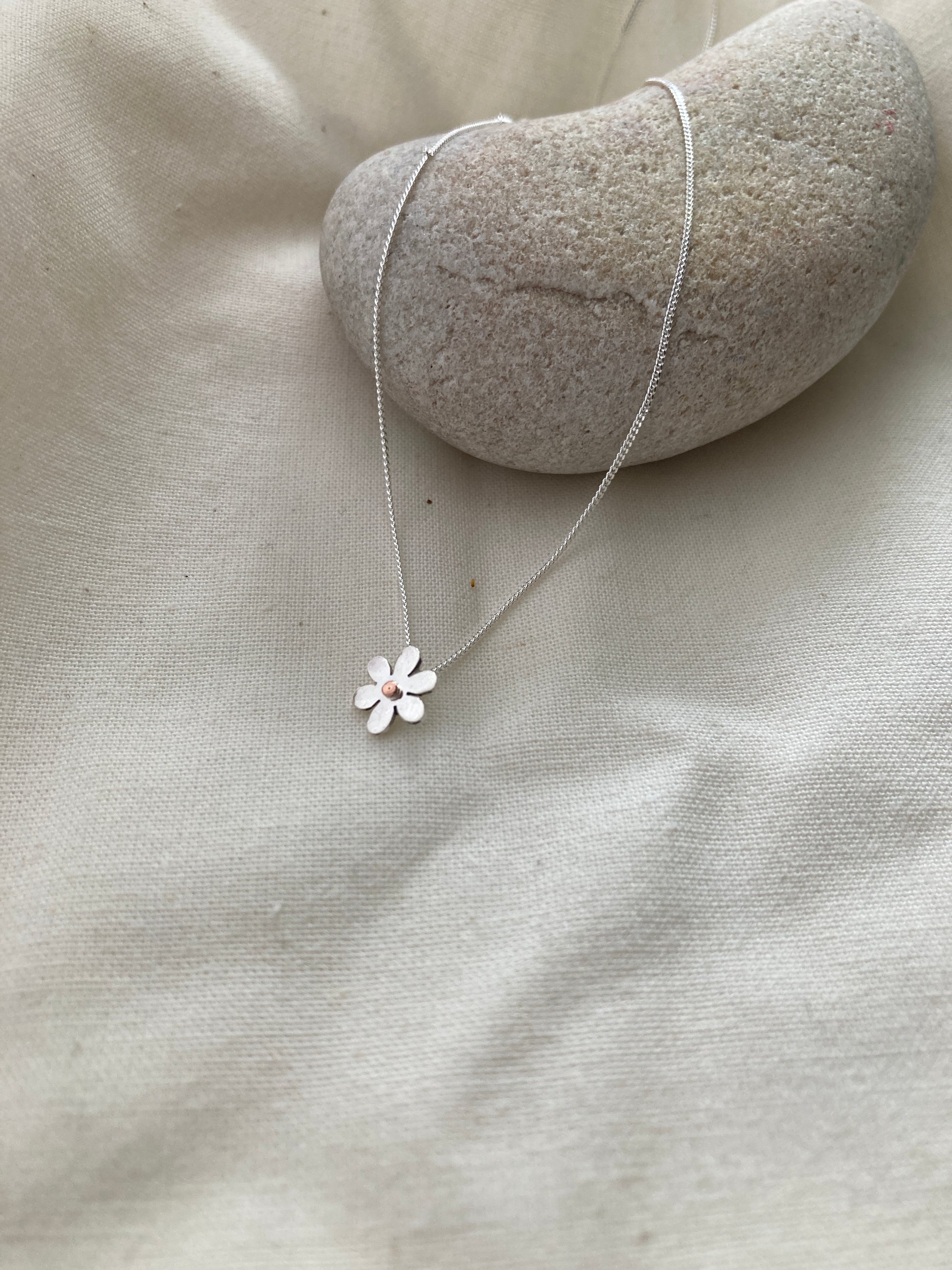 Sterling Silver Blossom Pendant with Copper detail