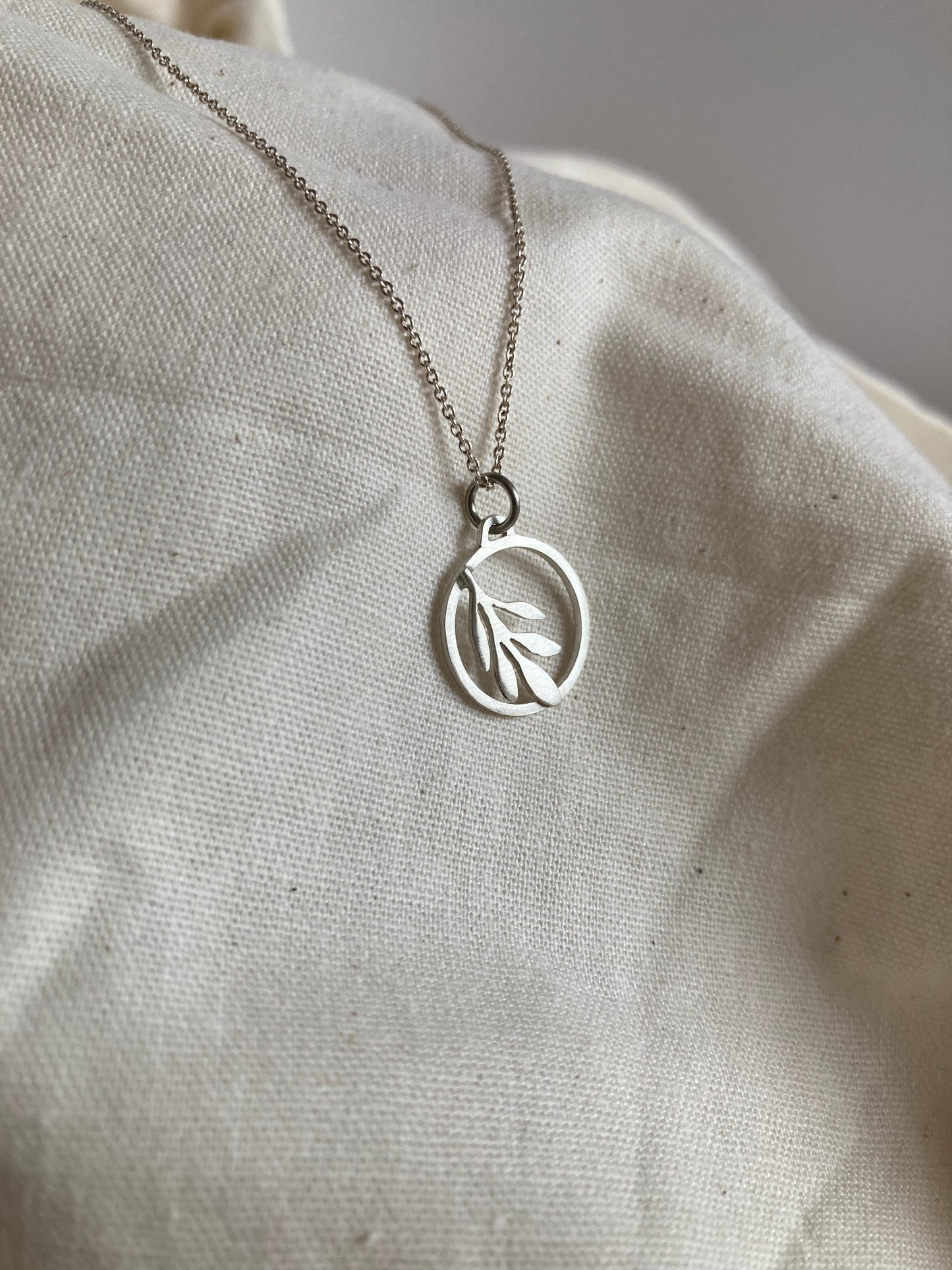 Sterling Silver Circle with Olive Leaves Pendant