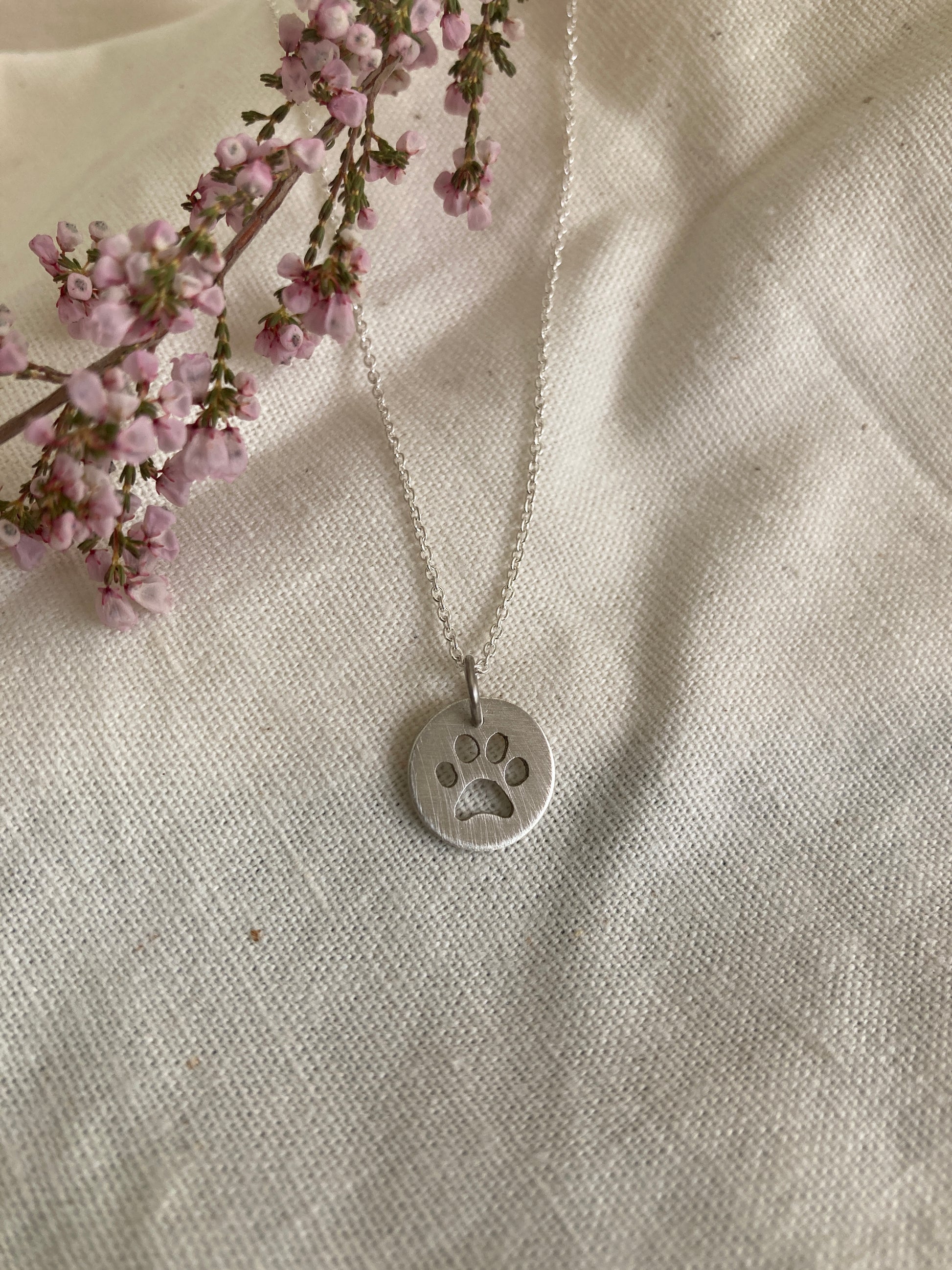 Sterling Silver Disc Pendant with Paw Print cut out