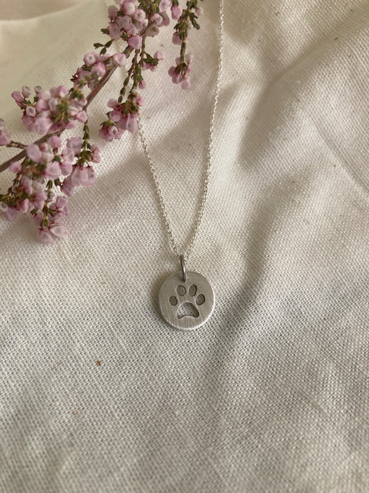 Sterling Silver Disc Pendant with Paw Print cut out
