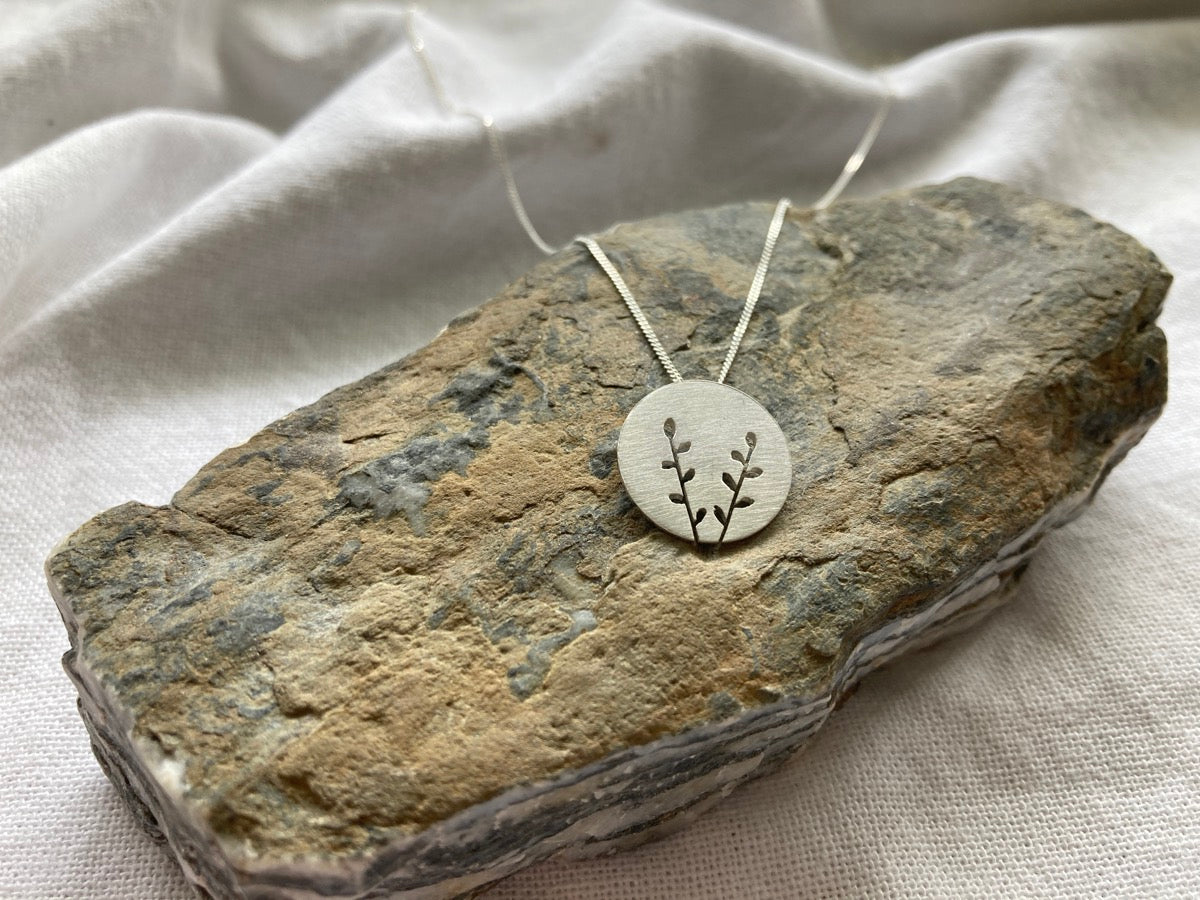 Sterling Silver Disc Pendant with Spekboom inspired cut out design on Sterling Silver Chain