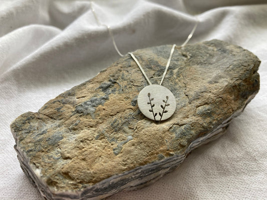 Sterling Silver Disc Pendant with Spekboom inspired cut out design on Sterling Silver Chain
