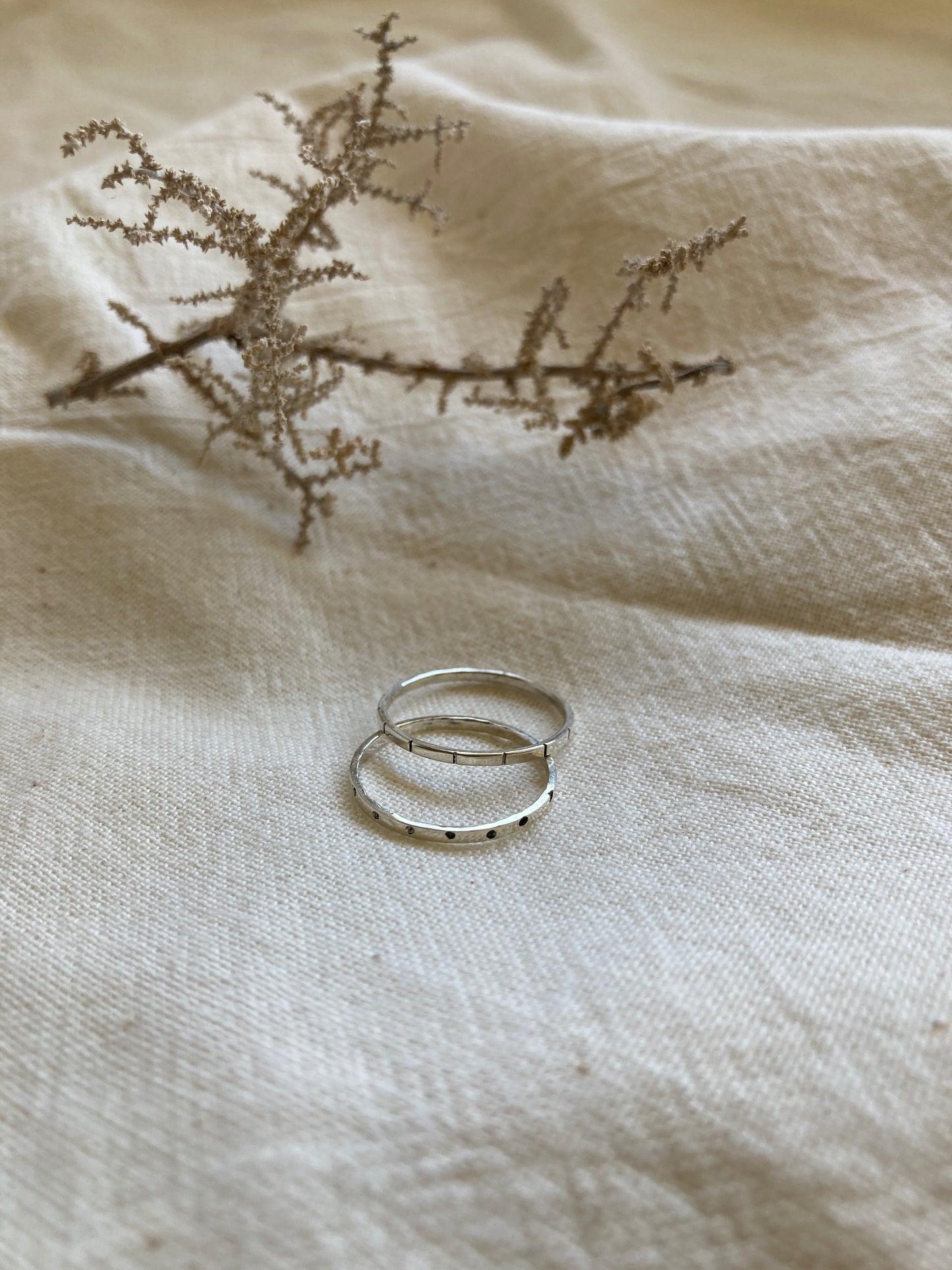 Sterling Silver Dainty Stacking Ring Set with one Dot & one Stripe design Rings