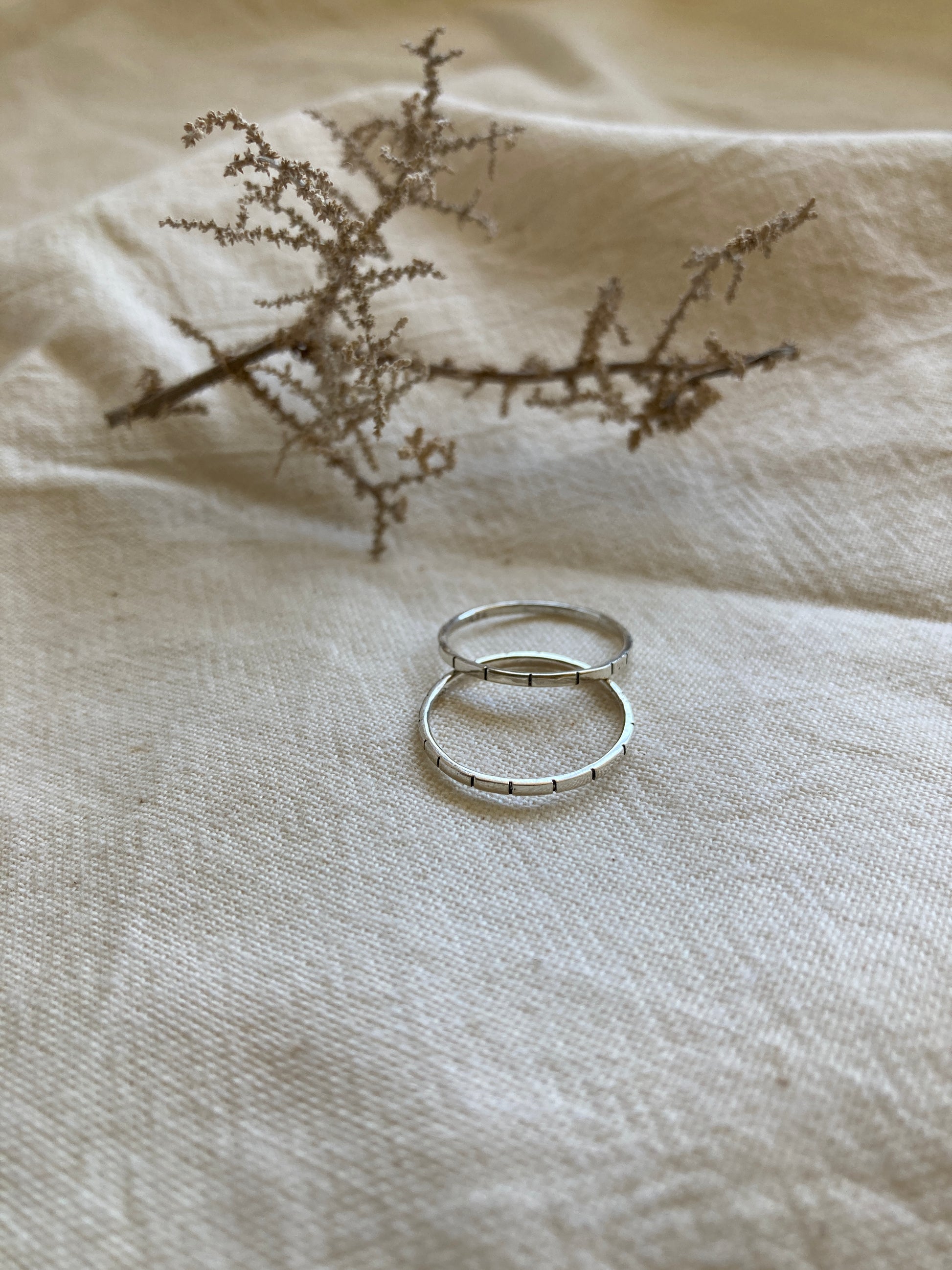 Sterling Silver Dainty Stacking Ring Set with two Stripe Design Rings