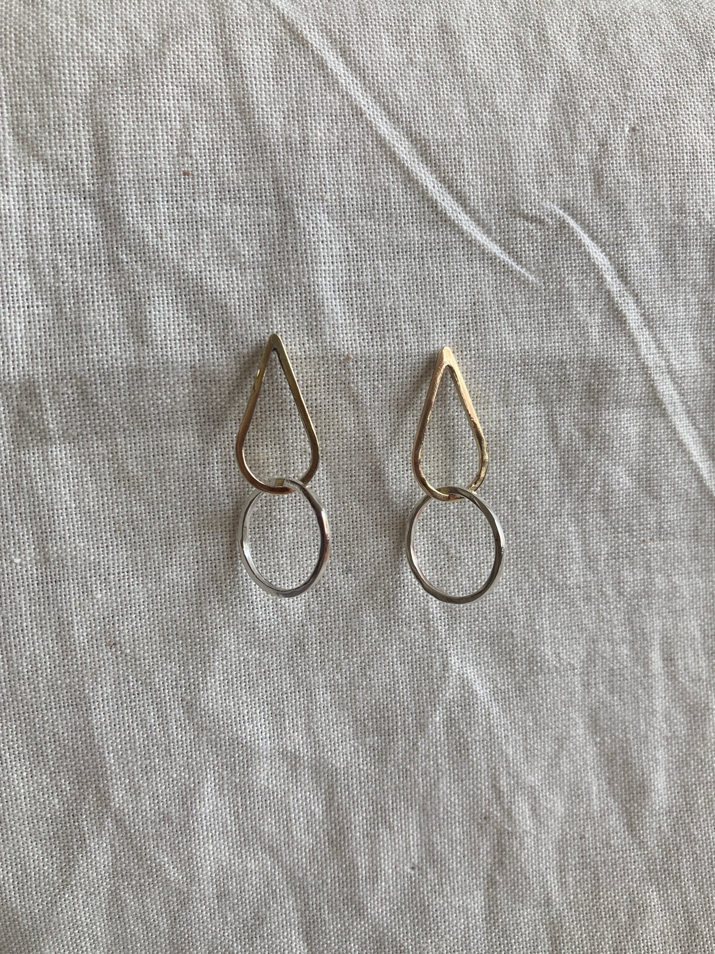 Brass Teardrop & Sterling Silver Circle Earrings