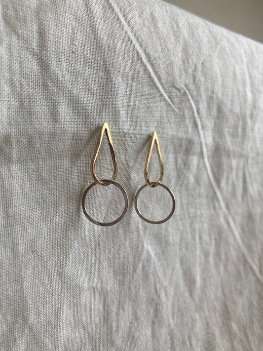 Brass Teardrop & Sterling Silver Circle Earrings