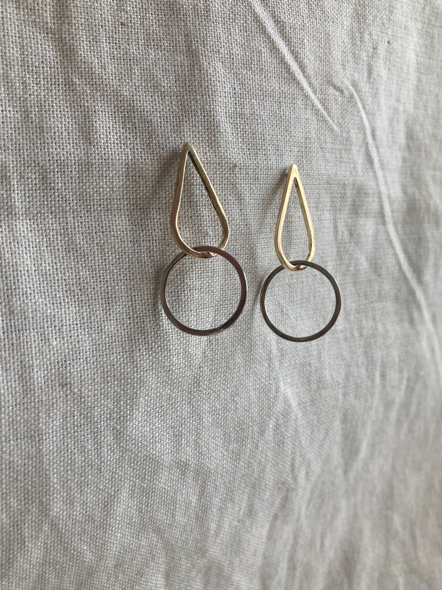 Brass Teardrop & Sterling Silver Circle Earrings