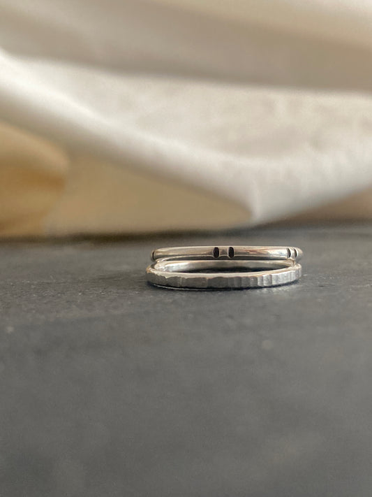Sterling Silver Stacking Ring Set with Halo & Textured Rings