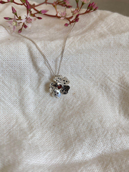 Sterling Silver Wild Flower Earrings with Garnet Stone in Centre