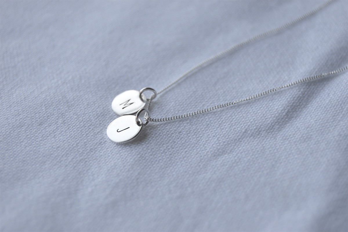 Sterling Silver 9mm Initial Disc Set of two Initial Discs on Chain