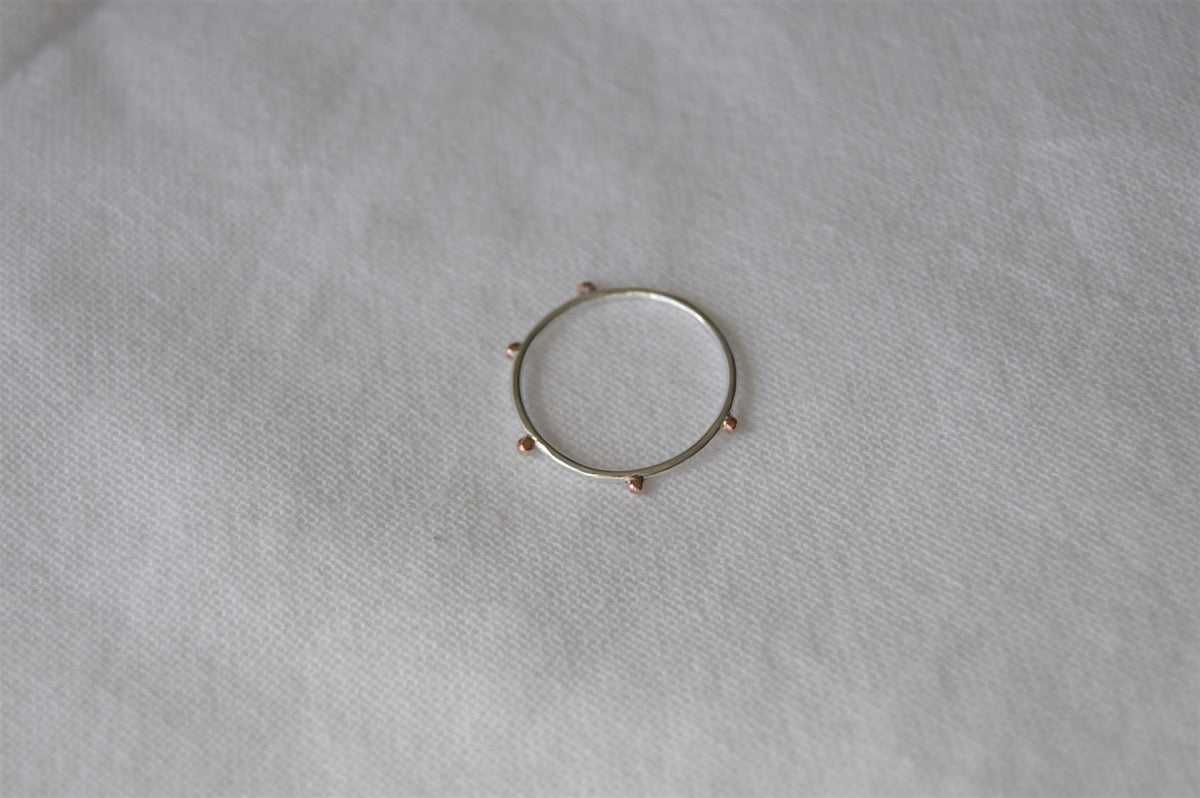 Sterling Silver Ring with 5 Small Copper Bobbles