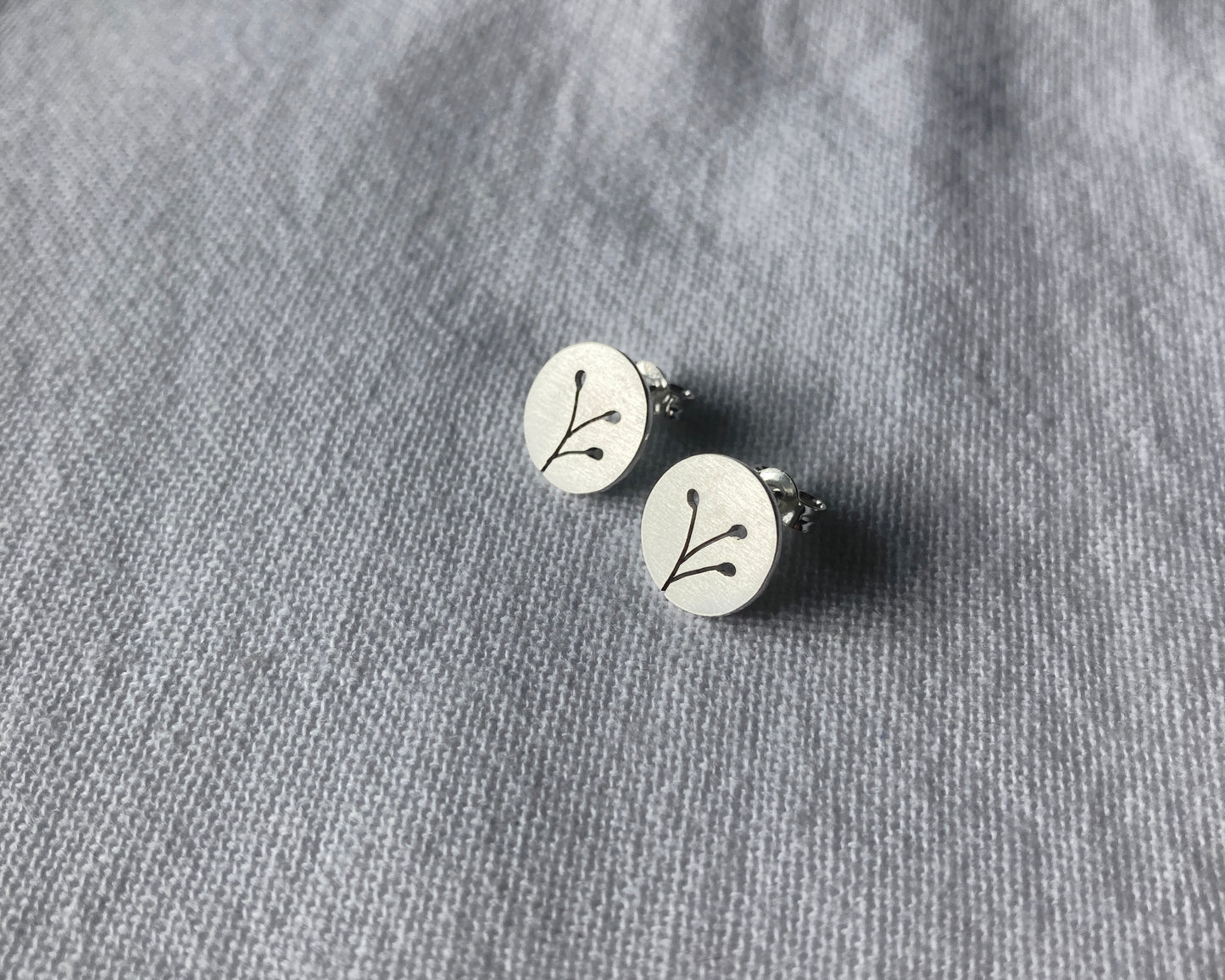 Sterling Silver Disc Stud Earrings with Botanical cut-out design