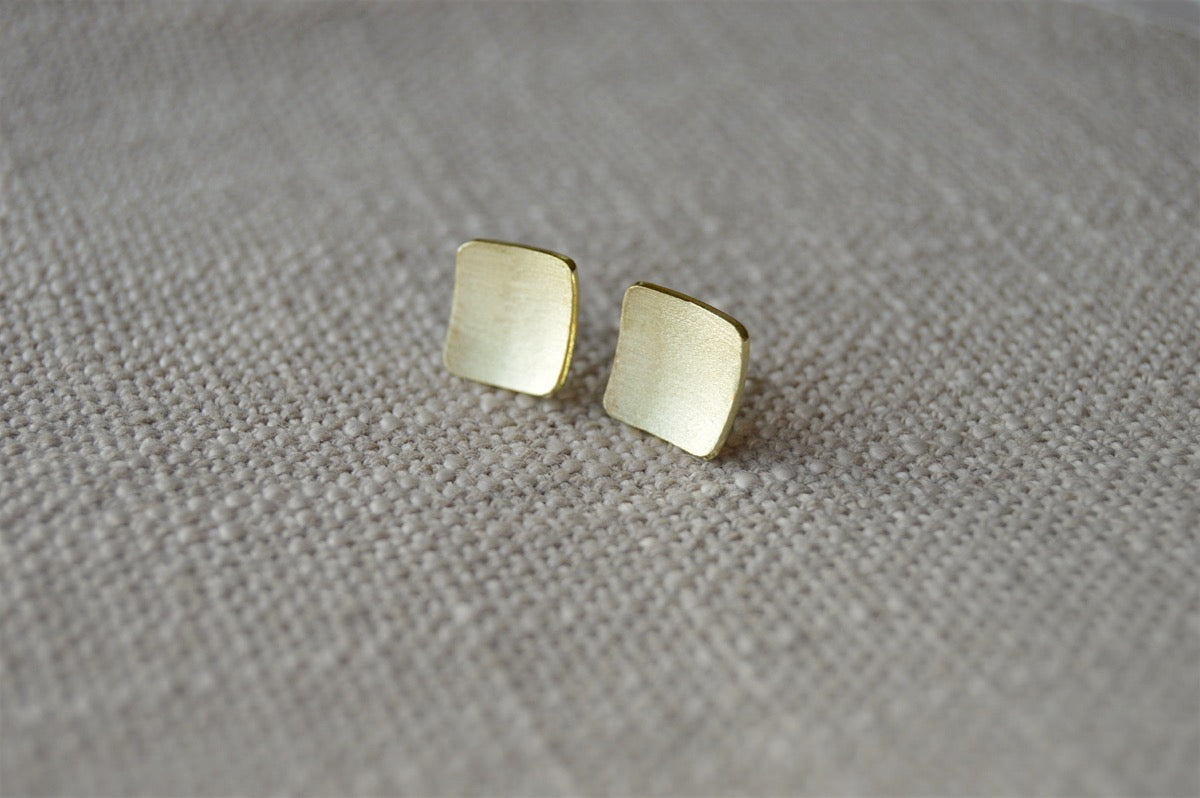 Brass Square Domed Earrings with Sterling Silver Posts