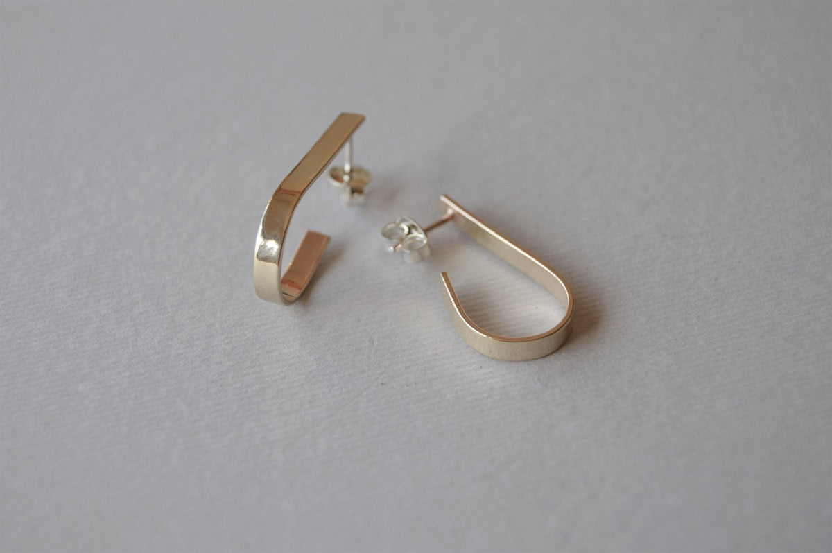 Brass Teardrop Hoop Earrings on Sterling Silver Posts