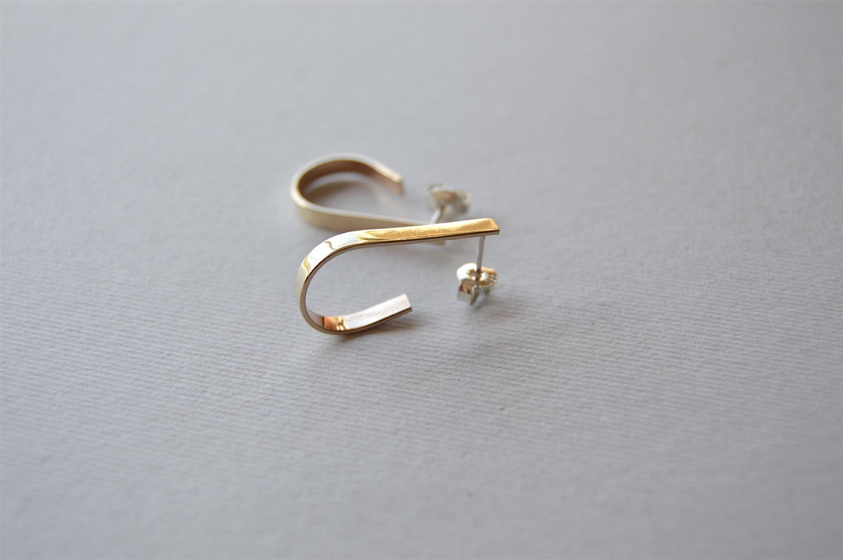 Brass Teardrop Hoop Earrings on Sterling Silver Posts