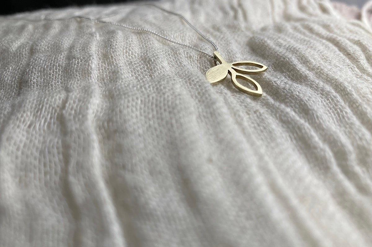 Brass Leaves Pendant on Sterling Silver Chain
