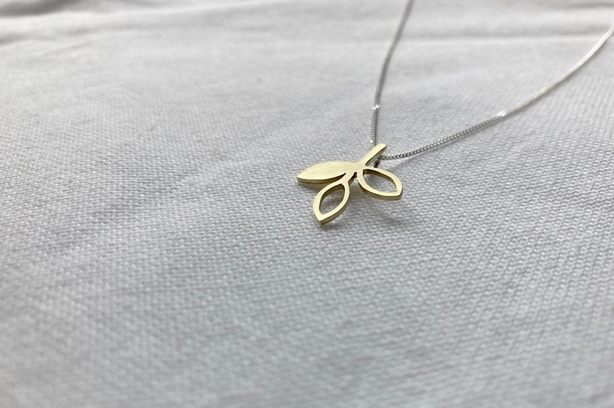 Brass Leaves Pendant on Sterling Silver Chain