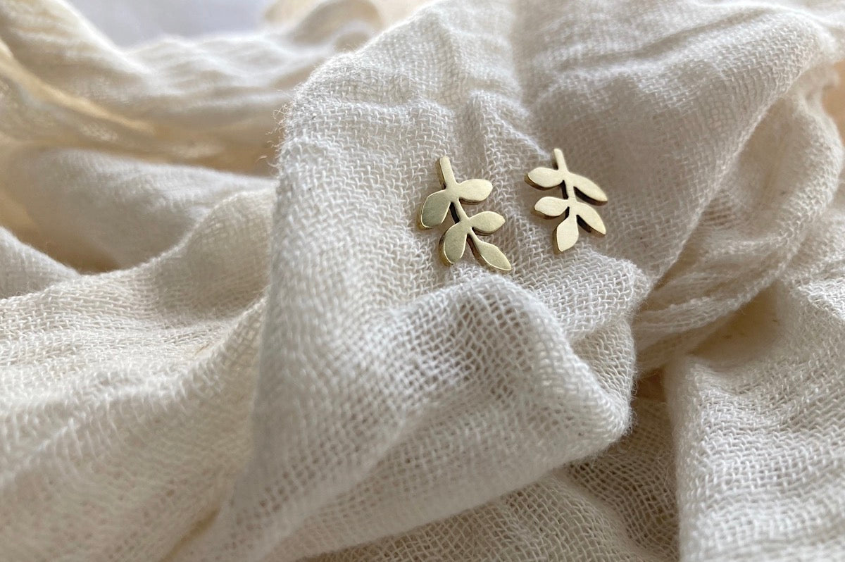 Brass Small Leaves #2 Stud Earrings