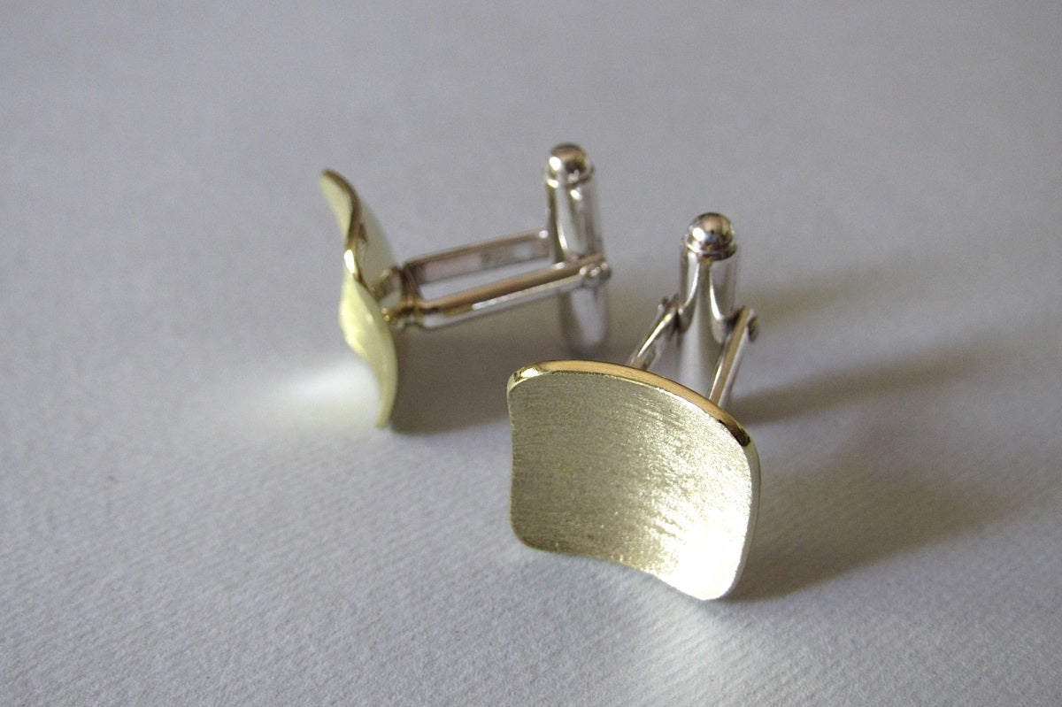 Brass Square Domed Cuff link with Sterling Silver Backs