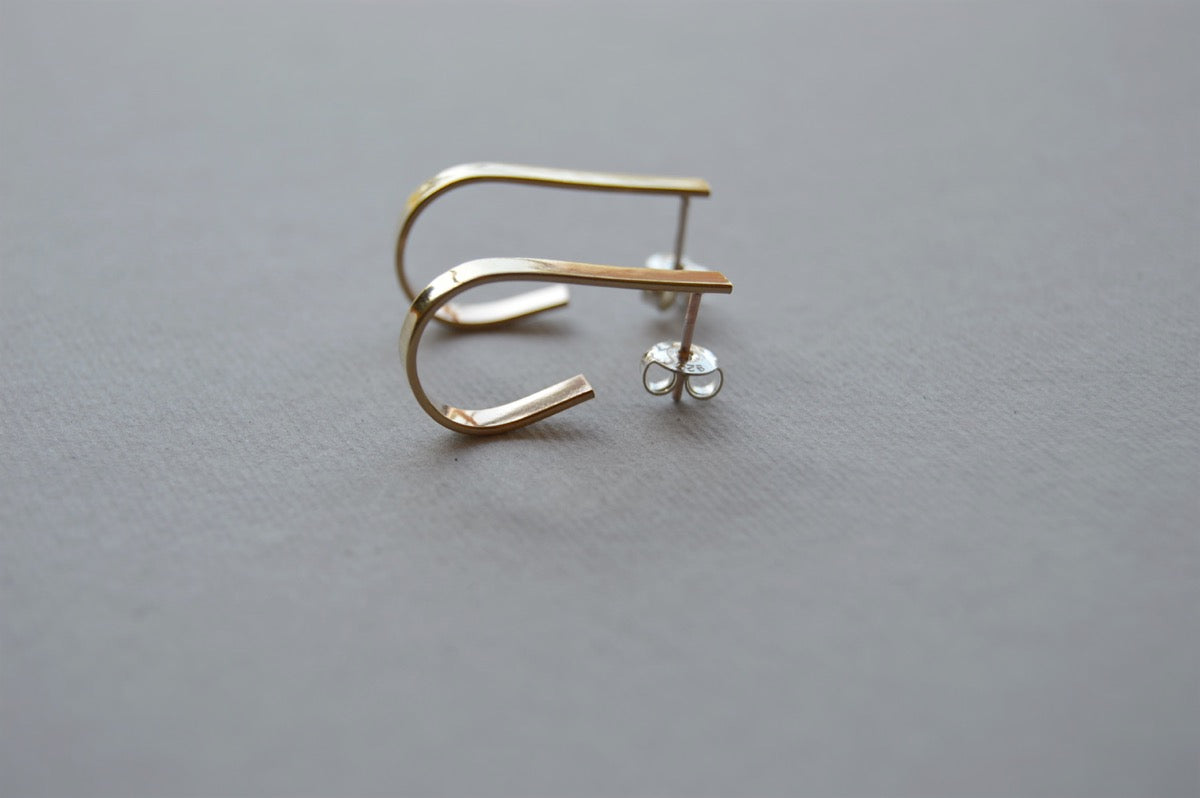 Brass Teardrop Hoop Earrings on Sterling Silver Posts