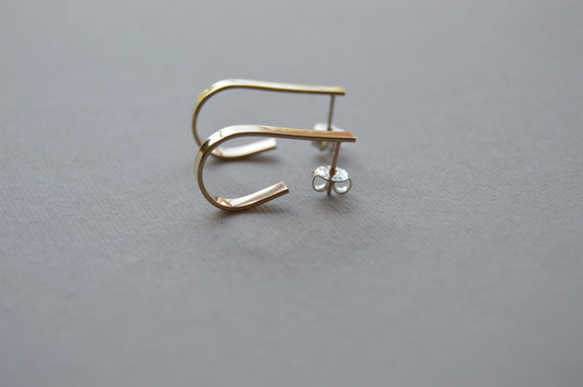 Brass Teardrop Hoop Earrings on Sterling Silver Posts