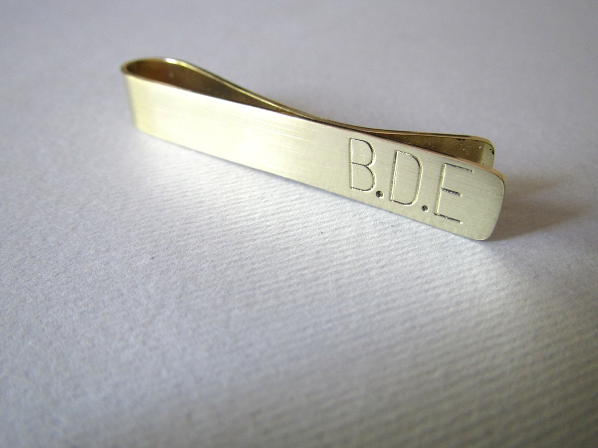 Brass Tie Clip with Initials hand stamped on front