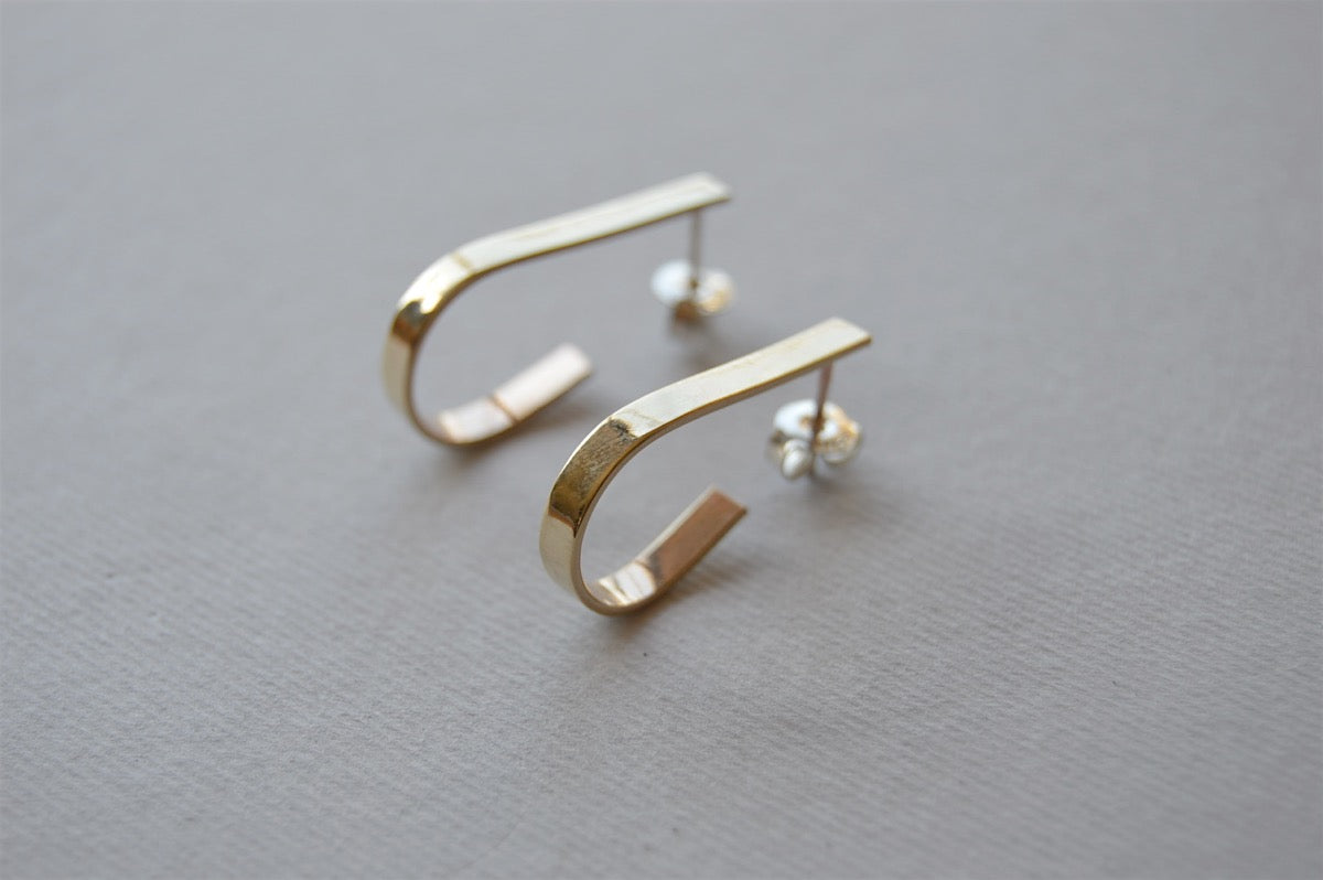 Brass Teardrop Hoop Earrings on Sterling Silver Posts