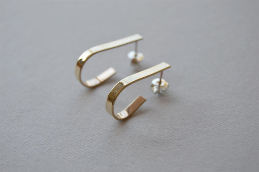 Brass Teardrop Hoop Earrings on Sterling Silver Posts