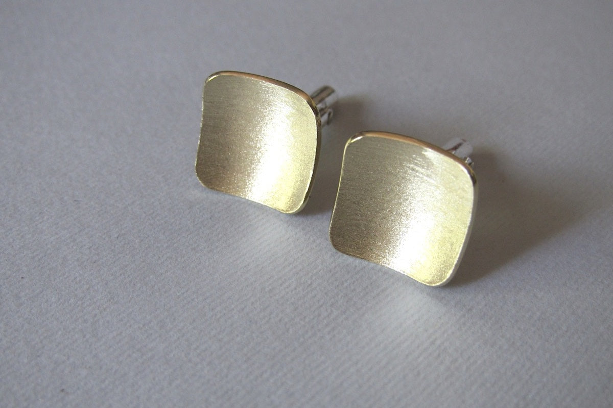 Brass Square Domed Cuff link with Sterling Silver Backs
