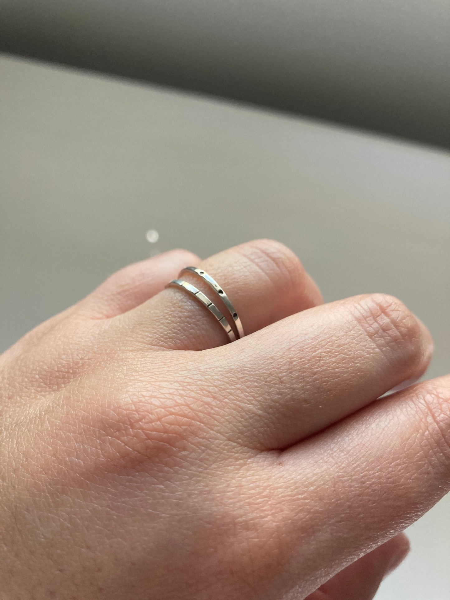 Sterling Silver Dainty Stacking Ring Set with one Dot & one Stripe design rings