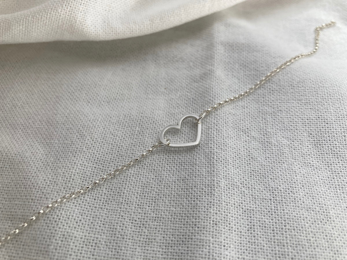 Sterling Silver Heart Outline Bracelet on Sterling Silver Chain